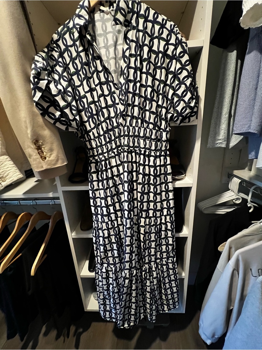Anthropologie Navy and White Geometric Maxi Dress